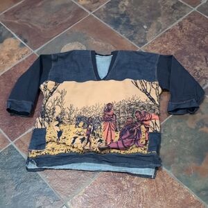 Vintage African dashiki-style shirt featuring tapestry Story Telling Design